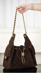 Chanel 25k Brown Suede Drawstring Bucket Bag