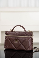 Chanel 25K Diamond Pattern Leather Box Bag Chocolate Brown