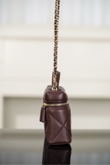 Chanel 25K Diamond Pattern Leather Box Bag Chocolate Brown