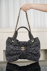 Chanel 25K Butterfly Bow Handbag - Black Denim Medium Size