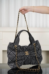 Chanel 25K Butterfly Bow Handbag - Black Denim Medium Size