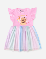 Váy bé gái Capybara Bomines, Đầm phối lưới cầu vồng ngọt ngào