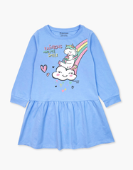 Váy bé gái mùa thu tay dài Kỳ Lân Unicorn Cầu vồng