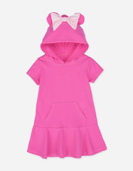 Váy Hoodie bé gái tay ngắn nón đính nơ