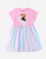 Váy bé gái phối lưới Elsa Anna Cầu Vồng