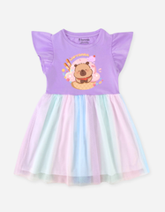 Váy bé gái Capybara Bomines, Đầm phối lưới cầu vồng ngọt ngào