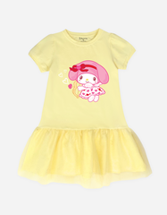 Váy Tết bé gái hoạt hình My Melody Bomines, Đầm phối lưới tay phồng cho bé gái từ 3-12t 12-36kg DTPMELCUNG