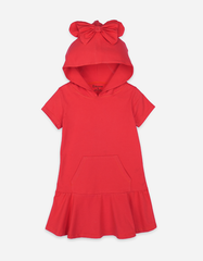 Váy Hoodie bé gái tay ngắn nón đính nơ