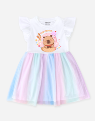 Váy bé gái Capybara Bomines, Đầm phối lưới cầu vồng ngọt ngào