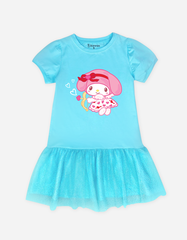 Váy Tết bé gái hoạt hình My Melody Bomines, Đầm phối lưới tay phồng cho bé gái từ 3-12t 12-36kg DTPMELCUNG