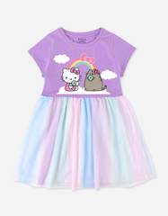 Váy bé gái phối lưới cầu vồng Hello Kitty & Mèo Pusheen