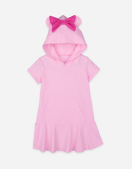 Váy Hoodie bé gái tay ngắn nón đính nơ