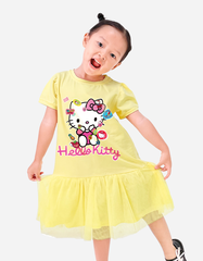 Váy bé gái tay phồng phối lưới Hello Kitty