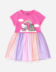Váy bé gái phối lưới cầu vồng Hello Kitty & Mèo Pusheen