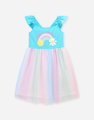 Váy bé gái tay bèo hoạ tiết cầu vồng