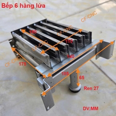 Bếp đốt 6 hàng lửa, Đầu đốt khí hóa lỏng LPG, Bếp bồ cào, Bếp thanh, bếp đốt máy rang
