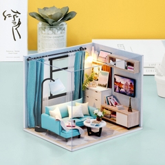 Mô hình nhà DIY Doll House Corner of Living Room Kèm MICA chống bụi, Bộ dụng cụ và Keo dán