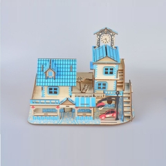 Đồ chơi lắp ráp gỗ 3D Mô hình nhà Charming Aegean Sea Laser - Tặng kèm đèn LED USB trang trí