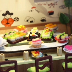 Mô hình nhà DIY Doll House Gibbon Sushi Kèm Mica Chống bụi, Bộ dụng cụ và Keo dán