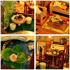 Mô hình nhà DIY Doll House Lotus Pond Moonlight Kèm Mica Chống bụi, Bộ dụng cụ, Keo dán và Bộ phát nhạc