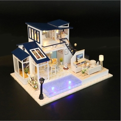 Mô hình nhà DIY Doll House Mermaid Tribe Kèm Mica Chống bụi, Bộ dụng cụ, Keo dán và Bộ phát nhạc