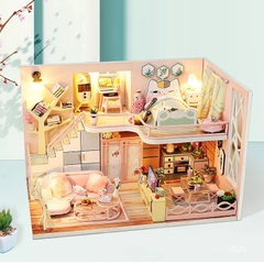 Mô hình nhà DIY Doll House Flower Story Kèm Mica Chống bụi, Bộ dụng cụ và Keo dán