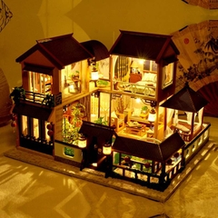 Mô hình nhà DIY Doll House Lotus Pond Moonlight Kèm Mica Chống bụi, Bộ dụng cụ, Keo dán và Bộ phát nhạc