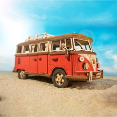 Đồ chơi lắp ghép gỗ 3D Mô hình Xe Cắm trại Camper Van DG-Q701 Màu Đỏ