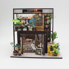 Mô hình nhà DIY Doll House Coffee House Kèm Mica chống bụi, Bộ dụng cụ và Keo dán