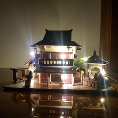 Đồ chơi lắp ráp gỗ 3D Bộ 4 Mô hình Nhà cổ Giang Nam Laser - Tặng kèm đèn LED