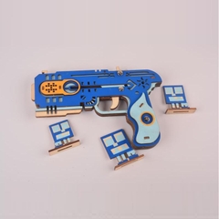 Đồ chơi lắp ghép gỗ 3D Mô hình Chuyển động Súng Bắn thun Rubber Band