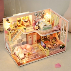 Mô hình nhà DIY Doll House Flower Story Kèm Mica Chống bụi, Bộ dụng cụ và Keo dán