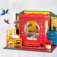 Mô hình nhà DIY Doll House Ancient House Kèm Đèn LED, Bộ dụng cụ và Keo dán