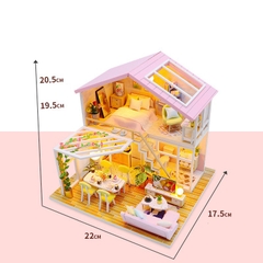 Mô hình nhà DIY Doll House Sweet Time Kèm Mica Chống bụi, Bộ dụng cụ và Keo dán