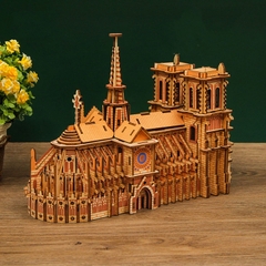 Đồ chơi lắp ráp gỗ 3D Mô hình Nhà Thờ Đức Bà Notre Dame Cathedral Laser - Tặng kèm đèn LED