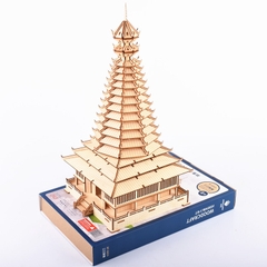 Đồ chơi lắp ráp gỗ 3D Mô hình Sanjang Drum Tower XF-G023 - Tặng kèm đèn LED USB trang trí