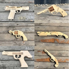 Đồ chơi lắp ghép gỗ 3D Mô hình Chuyển động Súng bắn thun Rubber Band - Desert Eagle