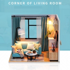 Mô hình nhà DIY Doll House Corner of Living Room Kèm MICA chống bụi, Bộ dụng cụ và Keo dán