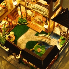 Mô hình nhà DIY Doll House Lotus Pond Moonlight Kèm Mica Chống bụi, Bộ dụng cụ, Keo dán và Bộ phát nhạc
