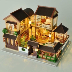 Mô hình nhà DIY Doll House Lotus Pond Moonlight Kèm Mica Chống bụi, Bộ dụng cụ, Keo dán và Bộ phát nhạc