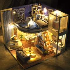 Mô hình nhà DIY Doll House Dream Starry Kèm Mica Chống bụi, Bộ dụng cụ và Keo dán