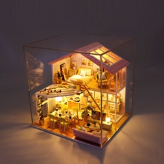 Mô hình nhà DIY Doll House Sweet Time Kèm Mica Chống bụi, Bộ dụng cụ và Keo dán