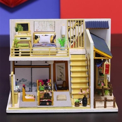 Mô hình nhà DIY Doll House Recording Happiness Kèm Mica chống bụi, Bộ dụng cụ và Keo dán
