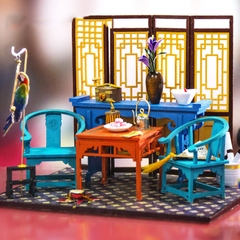 Mô hình nhà DIY Doll House Ancient House Kèm Đèn LED, Bộ dụng cụ và Keo dán