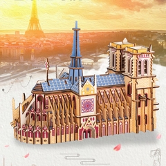 Đồ chơi lắp ráp gỗ 3D Mô hình Nhà Thờ Đức Bà Notre Dame Cathedral Laser - Tặng kèm đèn LED