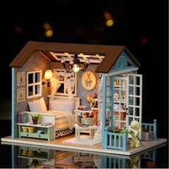 Mô hình nhà DIY Doll House American Retro Style Kèm Mica chống bụi, Bộ dụng cụ và Keo dán