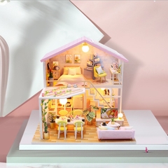 Mô hình nhà DIY Doll House Sweet Time Kèm Mica Chống bụi, Bộ dụng cụ và Keo dán