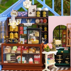 Mô hình nhà DIY Doll House Rose Garden Tea House Kèm Mica Chống bụi, Bộ dụng cụ, Keo dán và Bộ phát nhạc