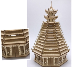 Đồ chơi lắp ráp gỗ 3D Mô hình From The Drum Tower XF-G019 - Tặng kèm đèn LED USB trang trí