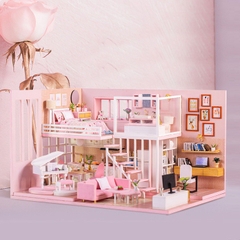 Mô hình nhà DIY Doll House Dream Girl Heart Kèm Mica Chống bụi, Bộ dụng cụ và Keo dán